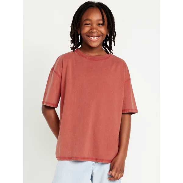 Oversized Washed Short-Sleeve T-Shirt for Boys - Washed Orange