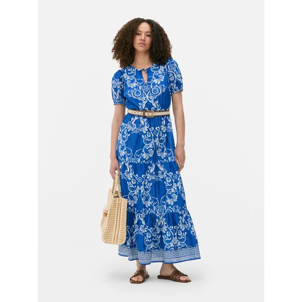 Paisley Tiered Maxi Dress - Blue