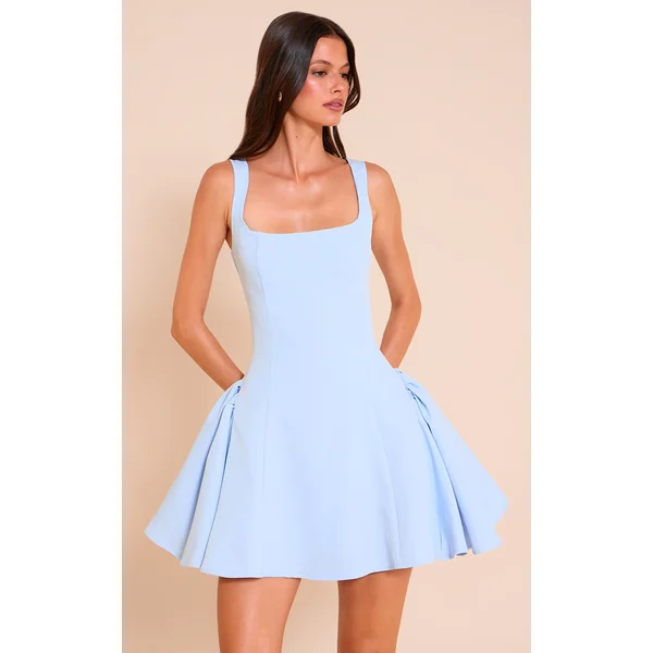 Pale Blue Woven Square Neck Shift Dress