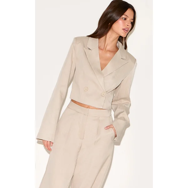 Pale Grey Tailored Woven Boxy Cropped Blazer