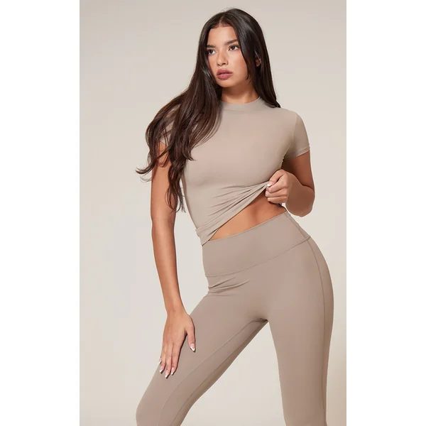 Pale Khaki Snatched Sculpt Short Sleeve T Shirt