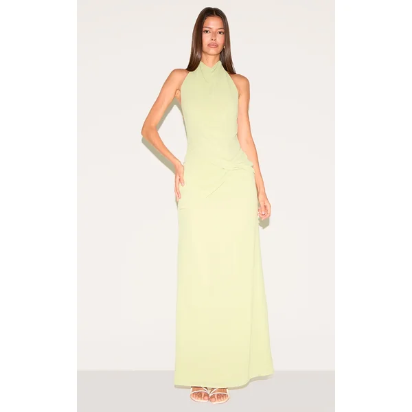 Pale Lime Chiffon Twist Detail Maxi Dress
