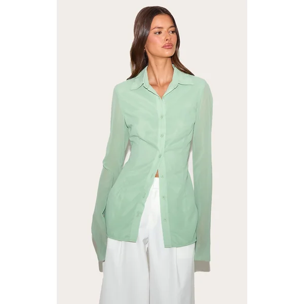 Pale Lime Fitted Chiffon Shirt