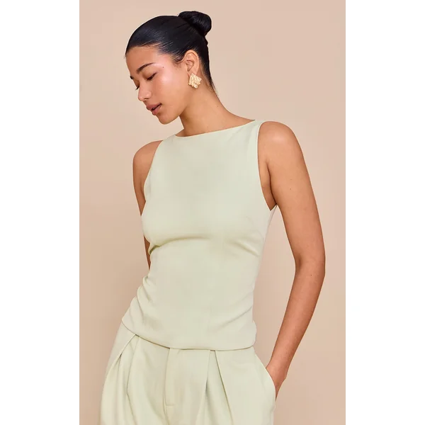 Pale Lime Racer Neck Detail Top