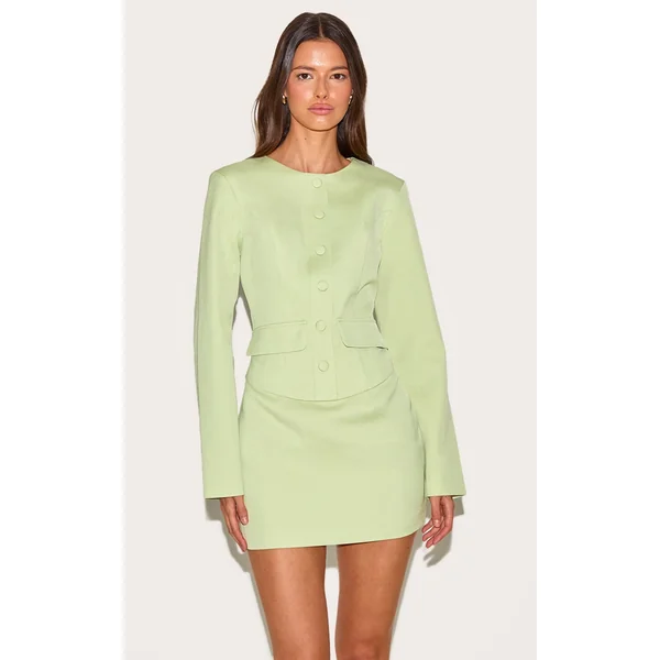 Pale Lime Woven Tailored Button Up Mini Dress