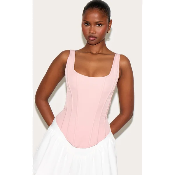 Pale Pink Boned Dip Hem Longline Corset