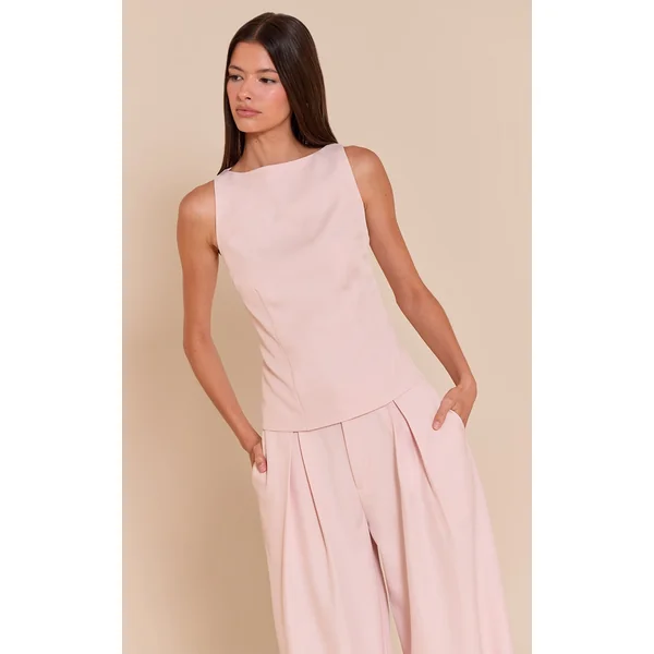 Pale Pink Racer Neck Detail Top