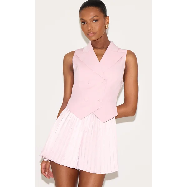 Pale Rose Tailored Vest Detail Pleated Skort Romper