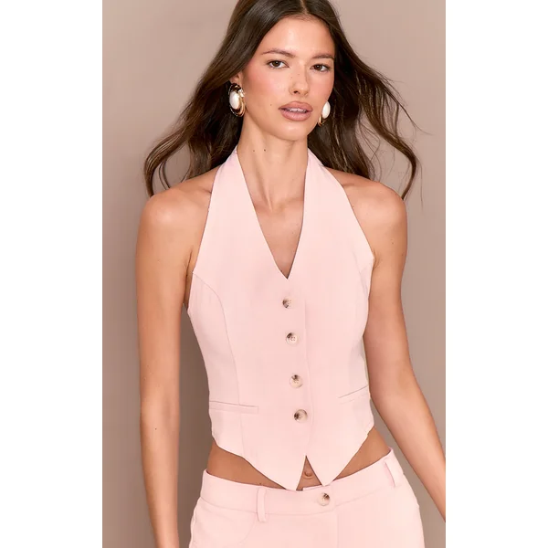 Pale Rose Tailored Woven Backless Halterneck Vest