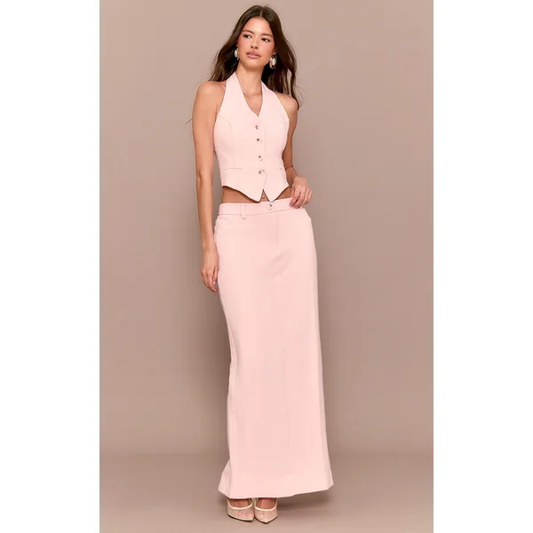 Pale Rose Tailored Woven Maxi Skirt
