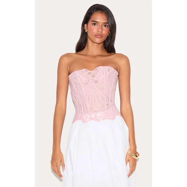 Pale Rose Textured Sheer Floral Lace Corset