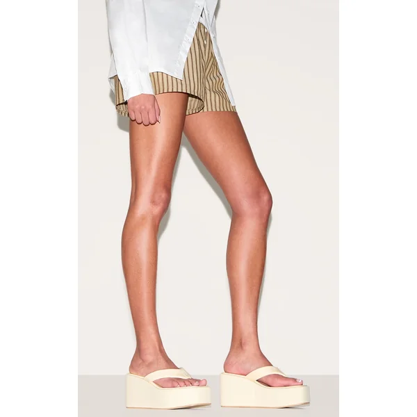 Pale Yellow Stretch Lycra Square Toe Thong Flatform Sandals