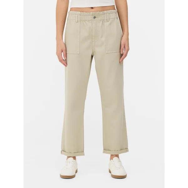 Paperbag Waist Cotton Pants - Light Green