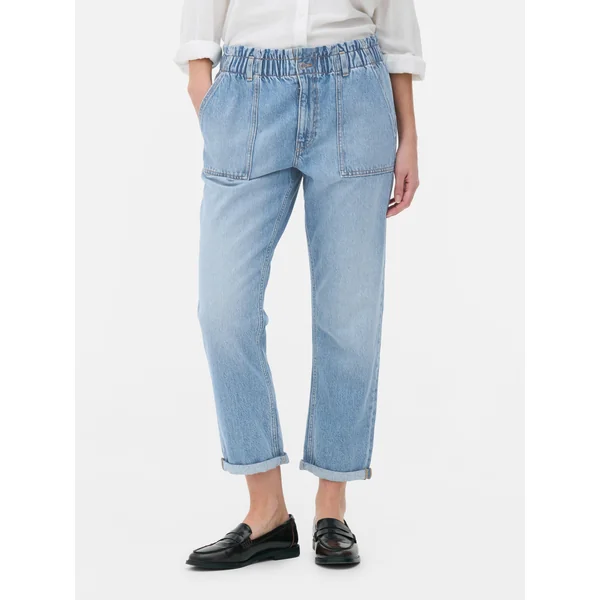 Paperbag Waist Cotton Pants - Mid Blue