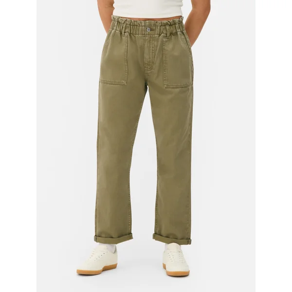 Paperbag Waist Cotton Pants - Olive