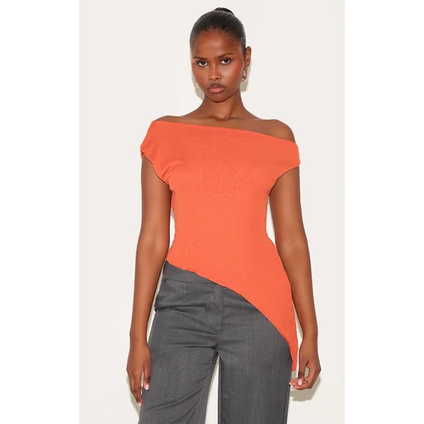 Paprika Burnout Mesh Asymmetric Long Top