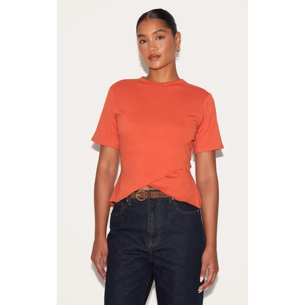 Paprika Cotton Ruched Side Detail T Shirt