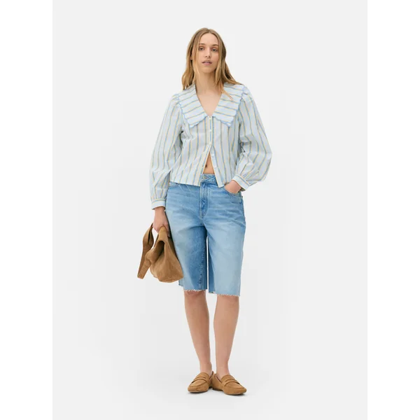 Paula Echevarria Scalloped Collar Blouse - Blue