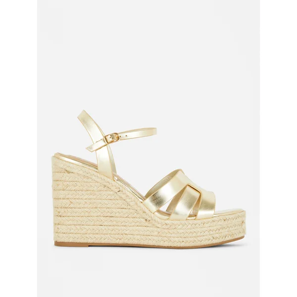 Paula Echevarría Cross Strap Wedge Heeled Sandals - Gold