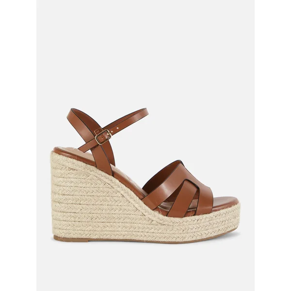 Paula Echevarría Cross Strap Wedge Heeled Sandals - Tan