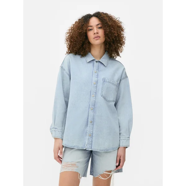 Paula Echevarría Denim Button-Up Shirt - Light Blue