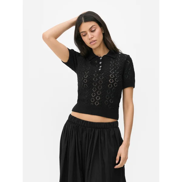 Paula Echevarría Pointelle Polo Shirt - Black