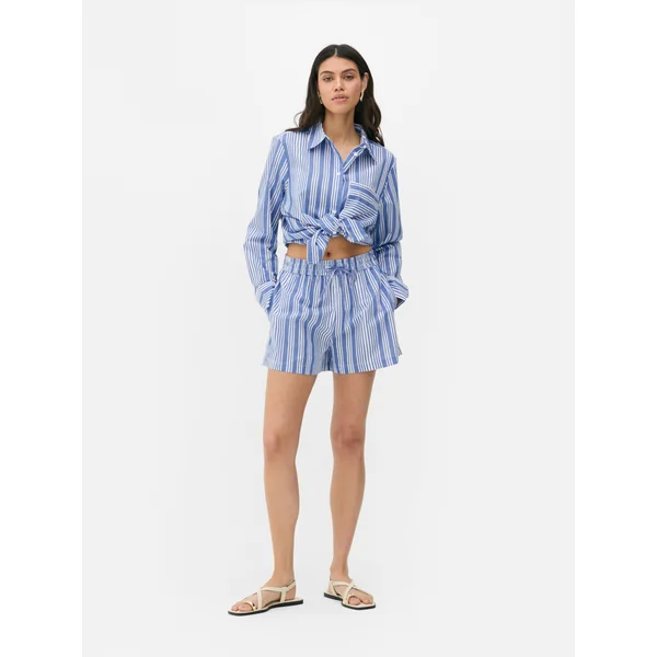 Paula Echevarría Poplin Striped Shorts - Blue