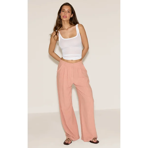 Peach Linen Look Floaty Tailored Pants