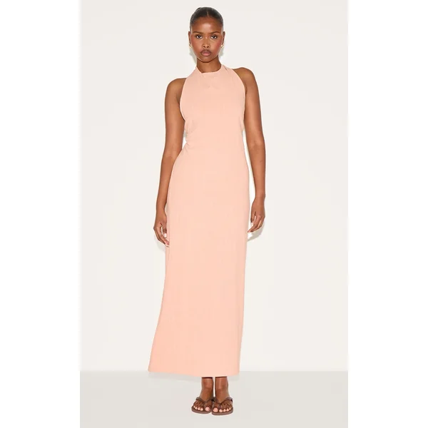 Peach Textured Scoop Back Maxi Dress