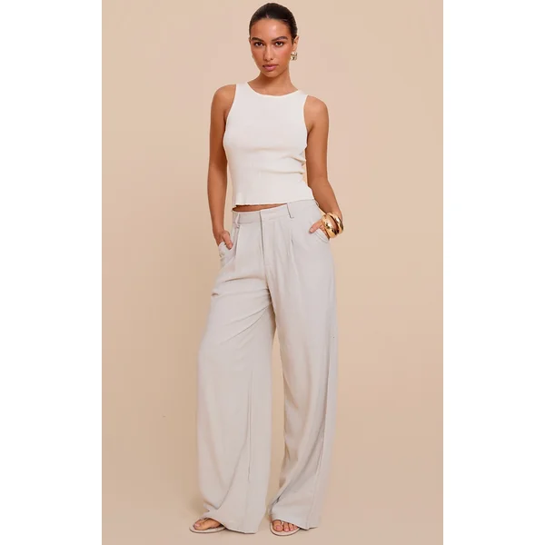 Pebble Linen Look Tailored Straight Leg Pants