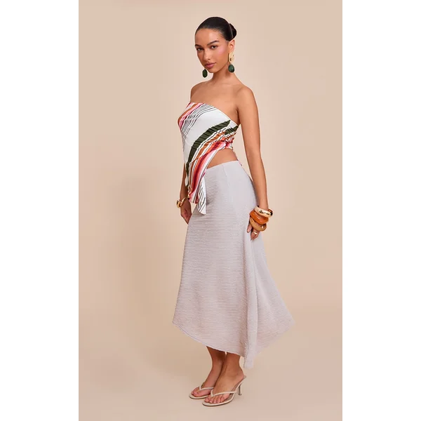 Pebble Textured Jersey Asymmetric Hem Midi Skirt