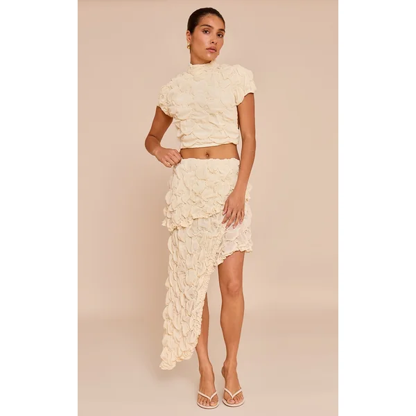 Petite Almond Textured Asymmetric Tiered Frill Skirt