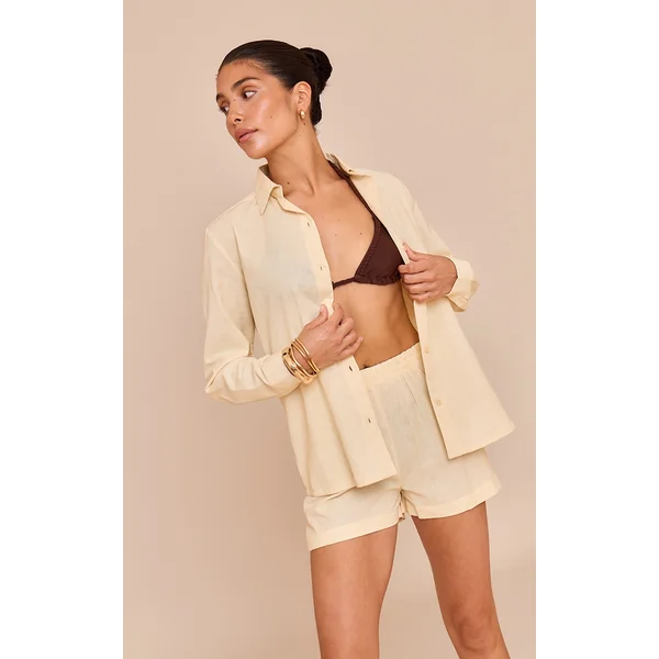 Petite Almond Woven Button Up Shirt