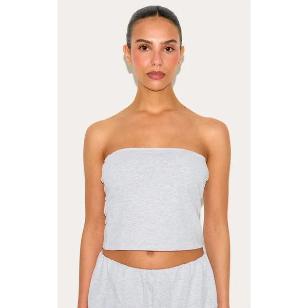 Petite Ash Grey Elasticated Longline Bandeau Top