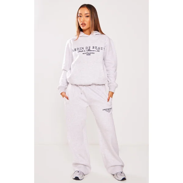 Petite Ash Grey Graphic Detail Oversized Sweatpants