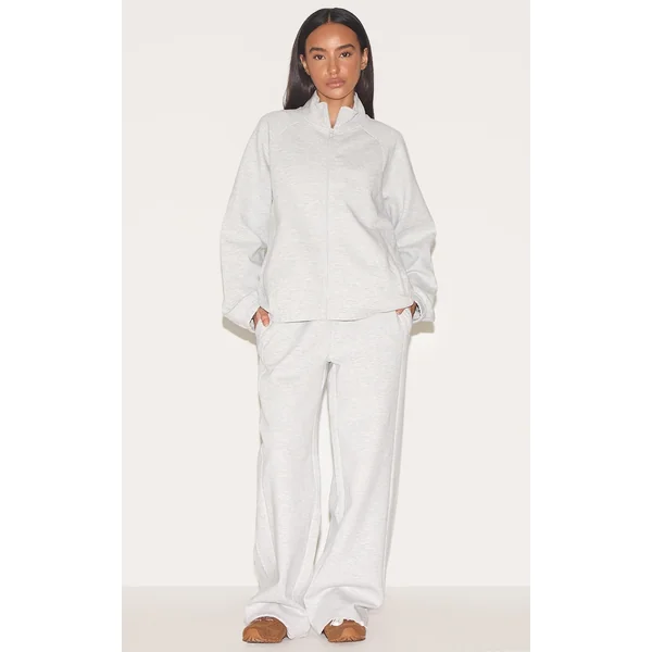 Petite Ash Grey Interlock Wide Leg Sweatpants