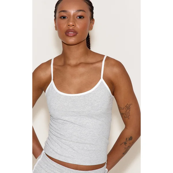 Petite Ash Grey Sculpt Contrast Detail Strappy Gym Top