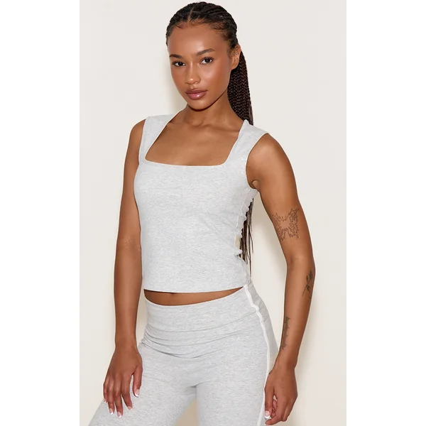 Petite Ash Grey Sculpt Square Neck Gym Top