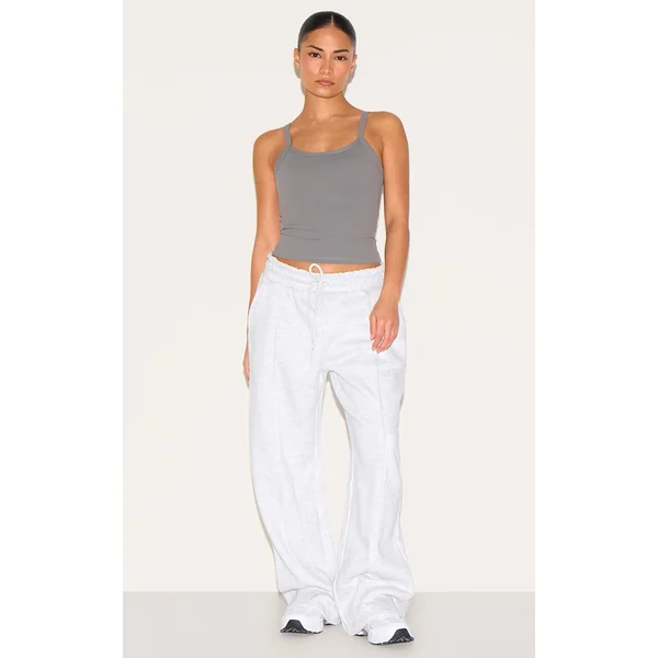 Petite Ash Grey Wide Leg Seam Detail Sweatpants