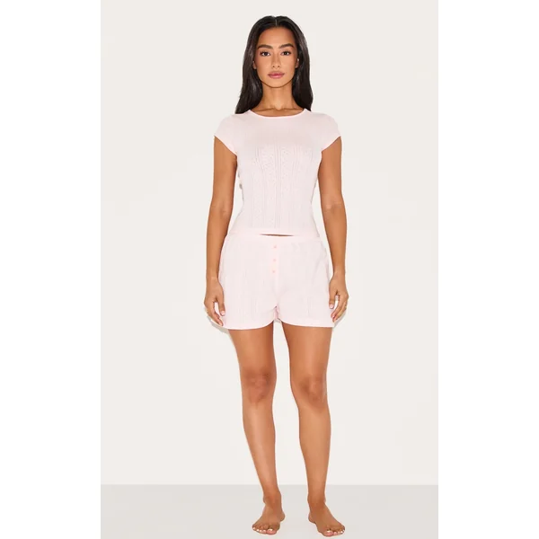 Petite Baby Pink Pointelle Pajama Shorts