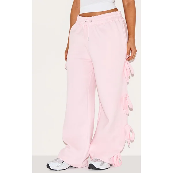 Petite Baby Pink Wide Leg Sweatpants With Bow Details