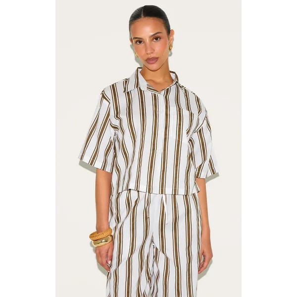 Petite Beige Striped Linen Look Oversized Shirt