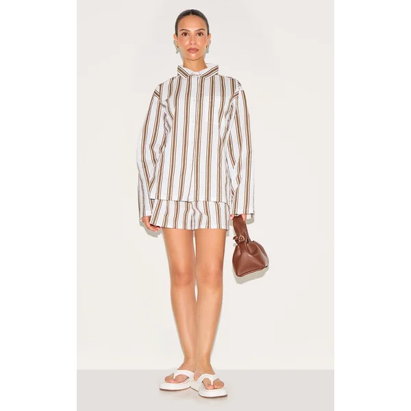 Petite Beige Striped Linen Look Shorts