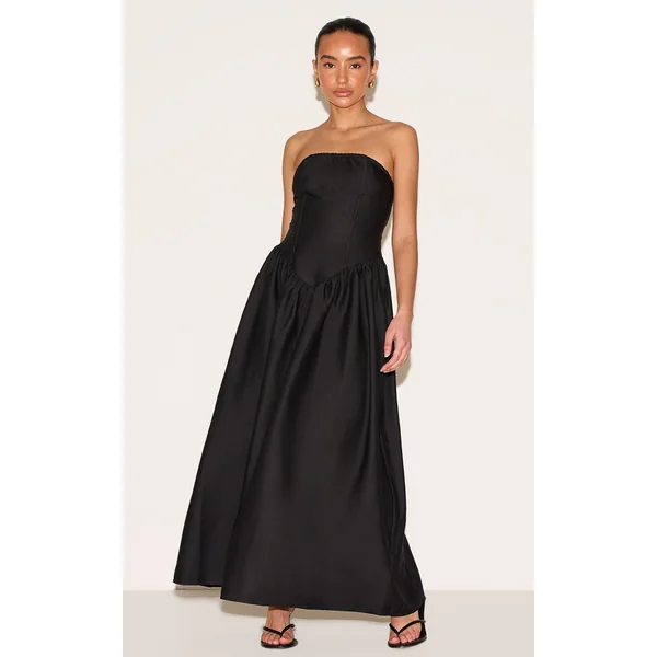 Petite Black Bandeau Floaty Maxi Dress
