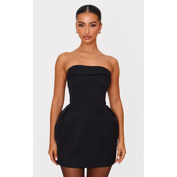 Petite Black Bandeau Woven Mini Dress