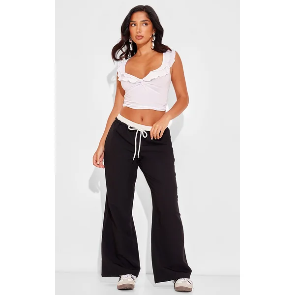 Petite Black Boxer Detail Drawstring Waist Pants