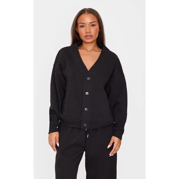 Petite Black Button Up Side Pocket Sweatshirt