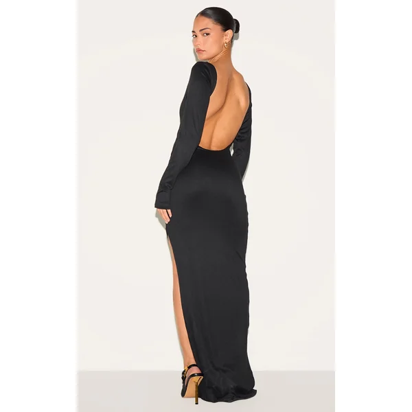 Petite Black Contour Jersey Open Back Maxi Dress