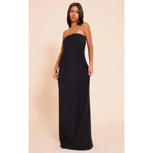 Petite Black Floaty Woven Bandeau Maxi Dress