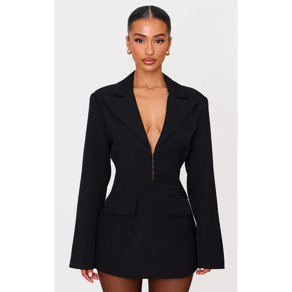 Petite Black Hook And Eye Fitted Blazer Dress